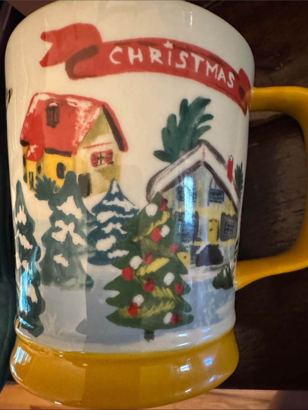 Anthropologie Nathalie Lete SNOWY SALUTATIONS 12oz Mug Sleigh Reindeer Christmas